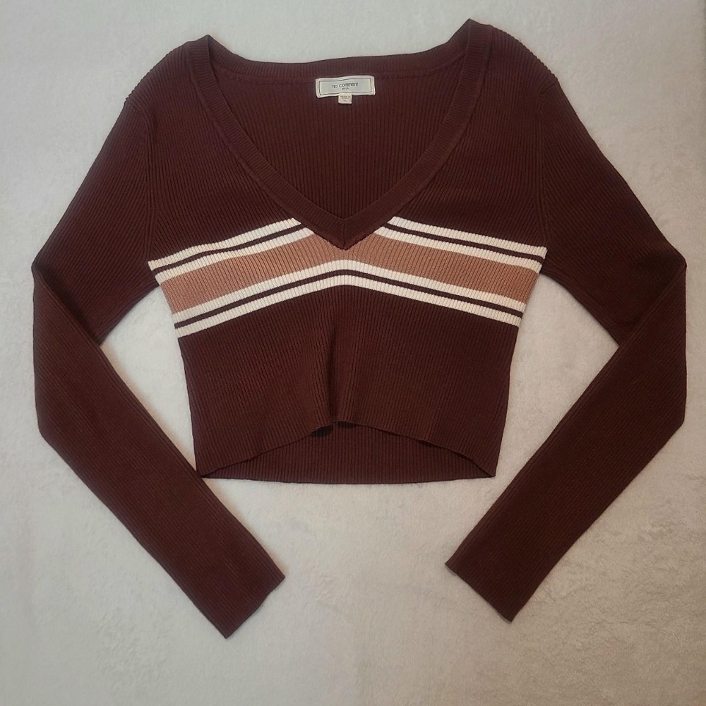 V-Neck Striped Brown Crop Top